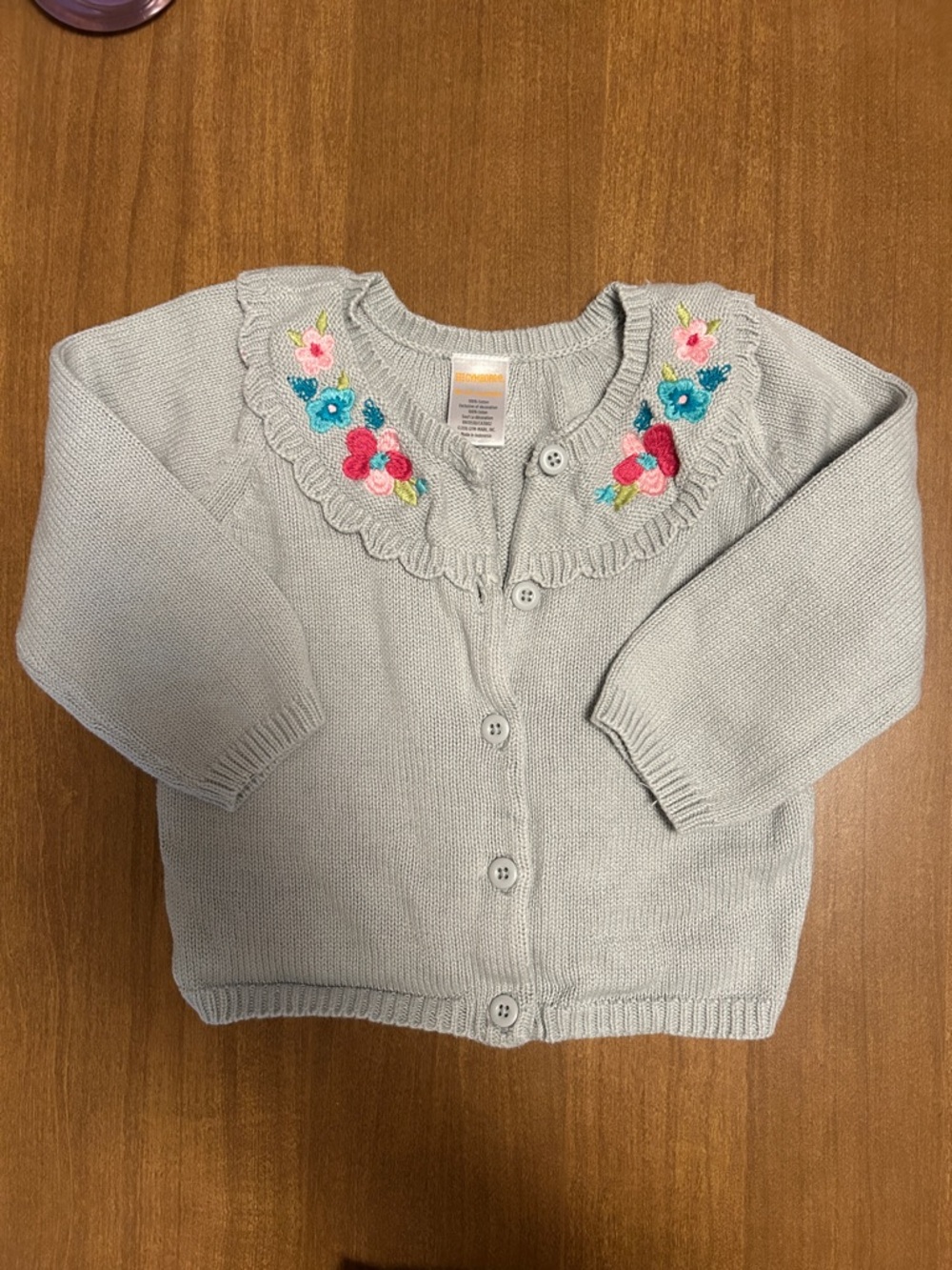 Gymboree Light Gray Knit Baby Cardigan with Floral Accent